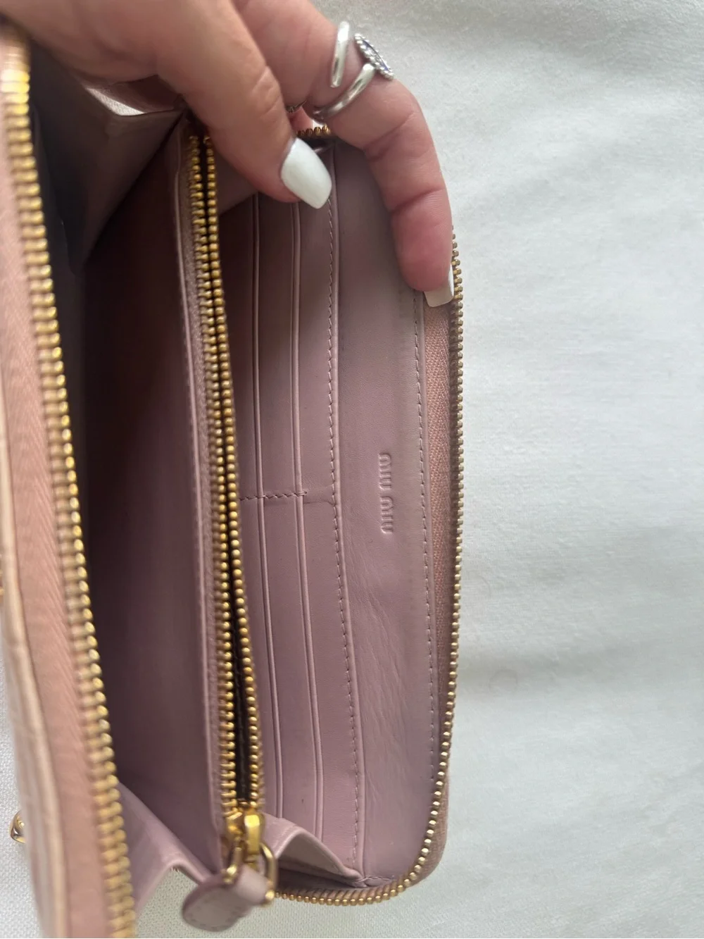 Authentic Miu Miu Tan/ Light Pink Croc-Embossed Zip Wallet